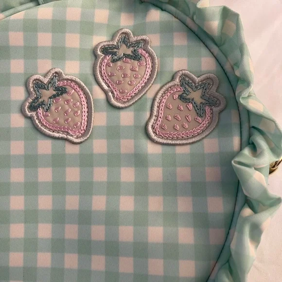 Stoney Clover Lane Heart Shape Mint Picnic Nylon Lined Gingham Bag Initial R NWT